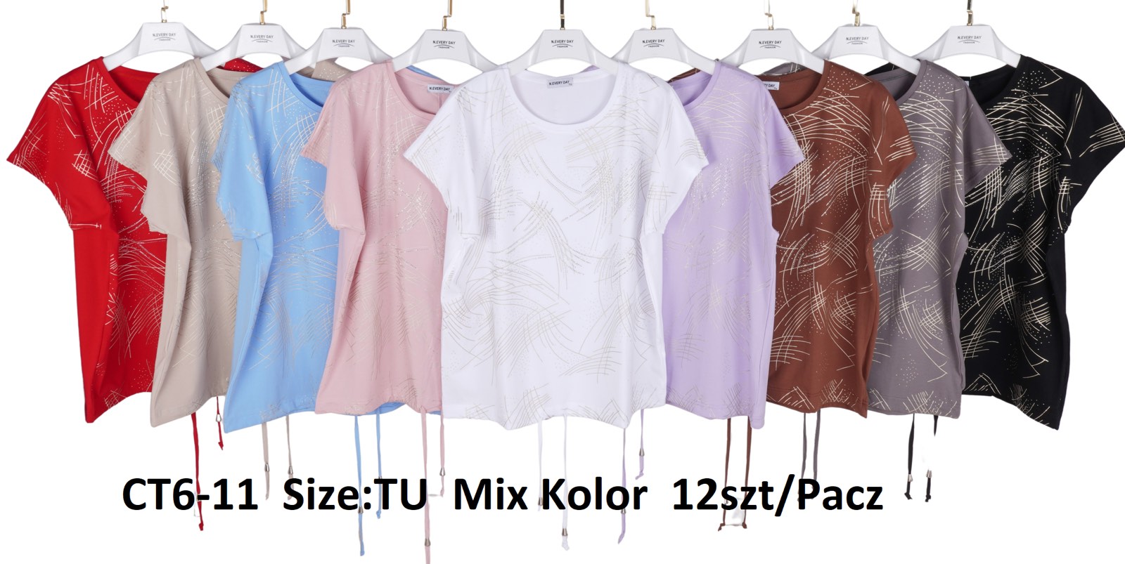 Bluzki damskie Roz Standard, Mix kolor Paczka 12 szt